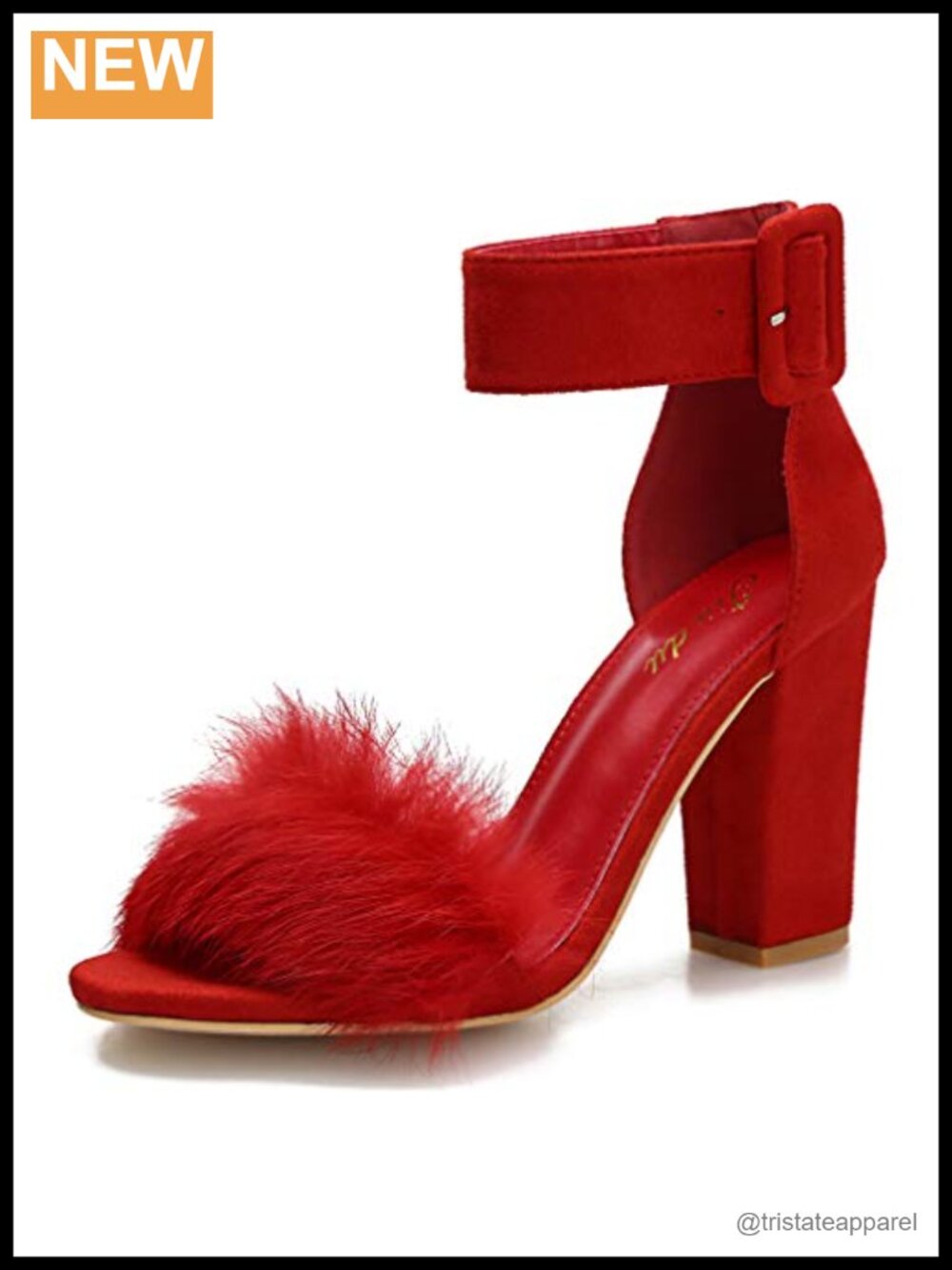 Faux Fur Block Heels Ankle Strap Open Toe Sandals